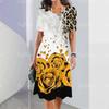 Women's Fashion Dress Round Neck Short Sleeve Elegant Knee Length Dress Flower Print Dress Summer Casual PartyFit Dress