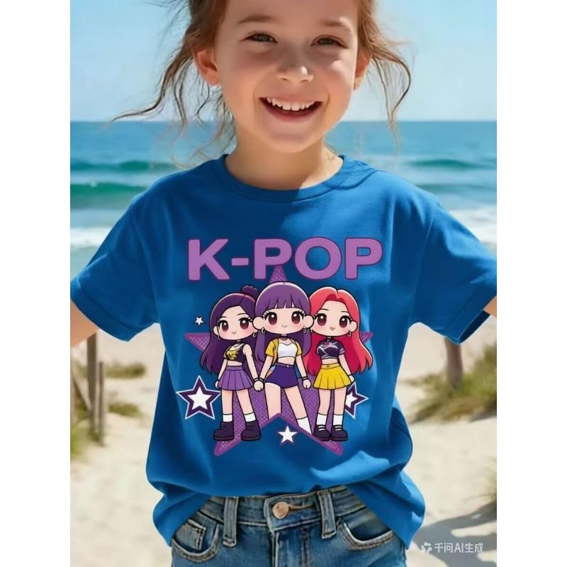 Детская футболка K-pop с мультяшным принтом, короткий рукав, летняя, удобная, забавный подарок для фанатов, футболки в стиле Харадзюку, одежда для девочек