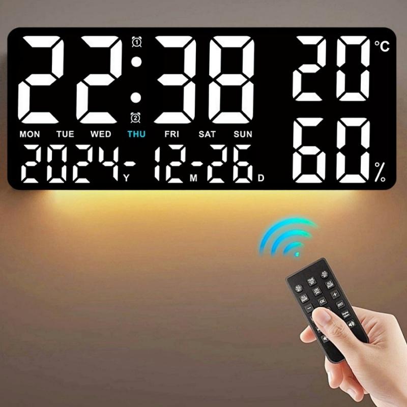 Large Digital Wall Clock with 7Colors Mood Light Remote Control Dual Alarm Timing Countdown Table Clock 12/24H Auto Dimmable LED Alarm Clock