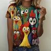 Забавная женская футболка с коротким рукавом и круглым вырезом, летняя, для улицы, повседневные топы, с забавным принтом цыпленка, больших размеров, женская одежда