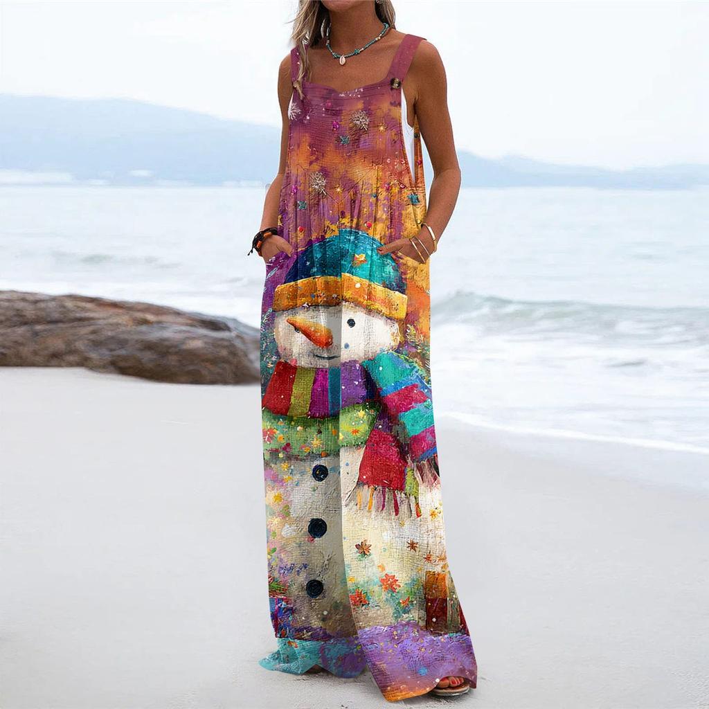 Женский рождественский принт однотонный широкий крой без бретелек майка карман повседневный комбинезон