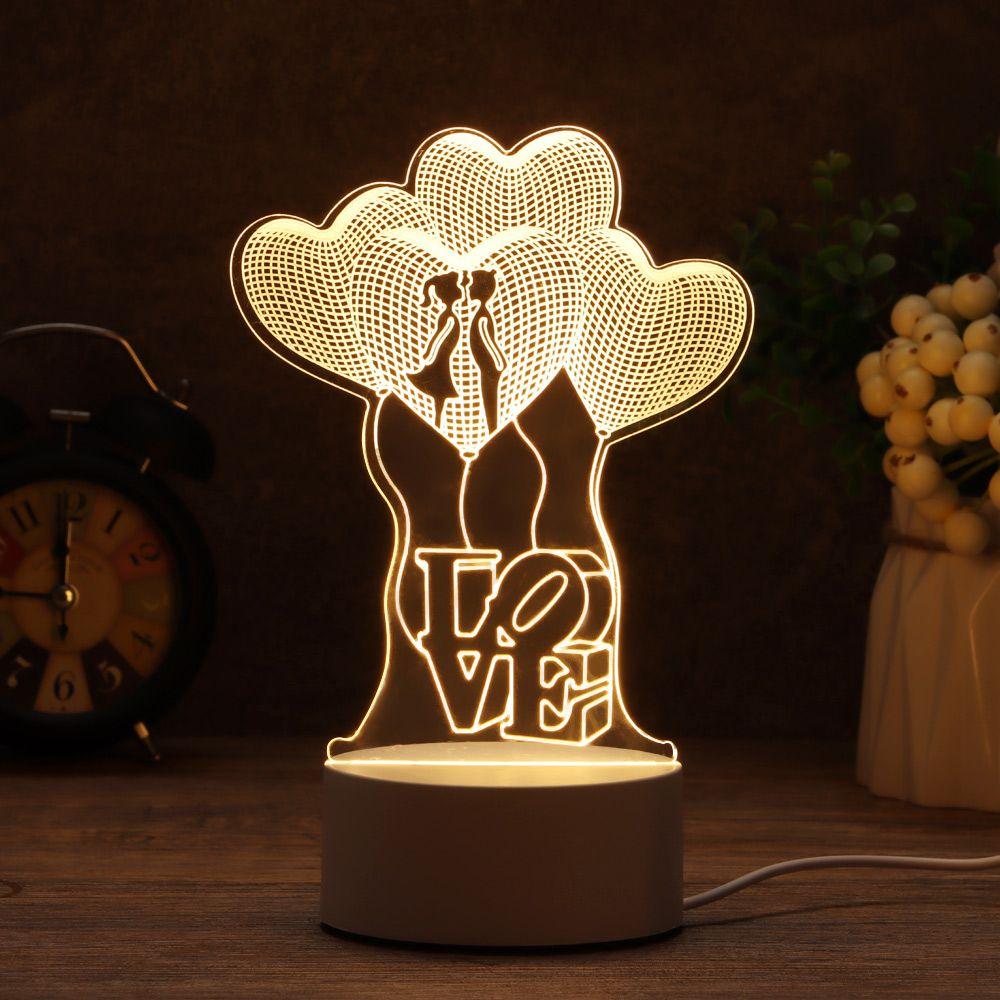 Day Gift Home Decor Acrylic LED Night Lights Luminous Table Lamp 3D LED Light Rabbit Heart Love