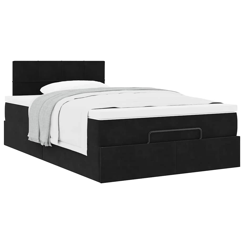 Ottoman Bed with Mattress Black 120 x 190 cm Velvet