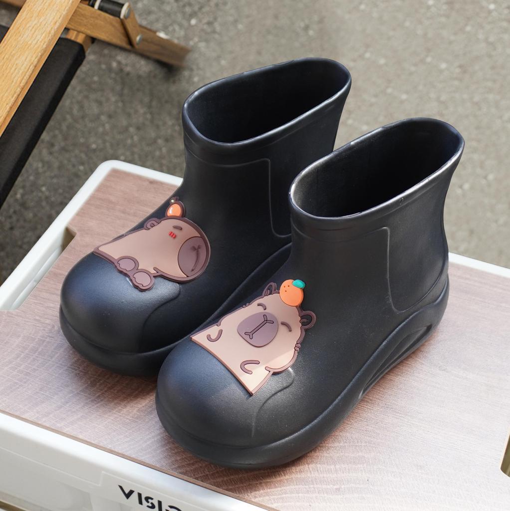 Прочные женские резиновые сапоги из ЭВА, мультяшные низкие сапоги с изображением капибары, противоскользящие, износостойкие, водонепроницаемые резиновые сапоги, дождевая обувь
