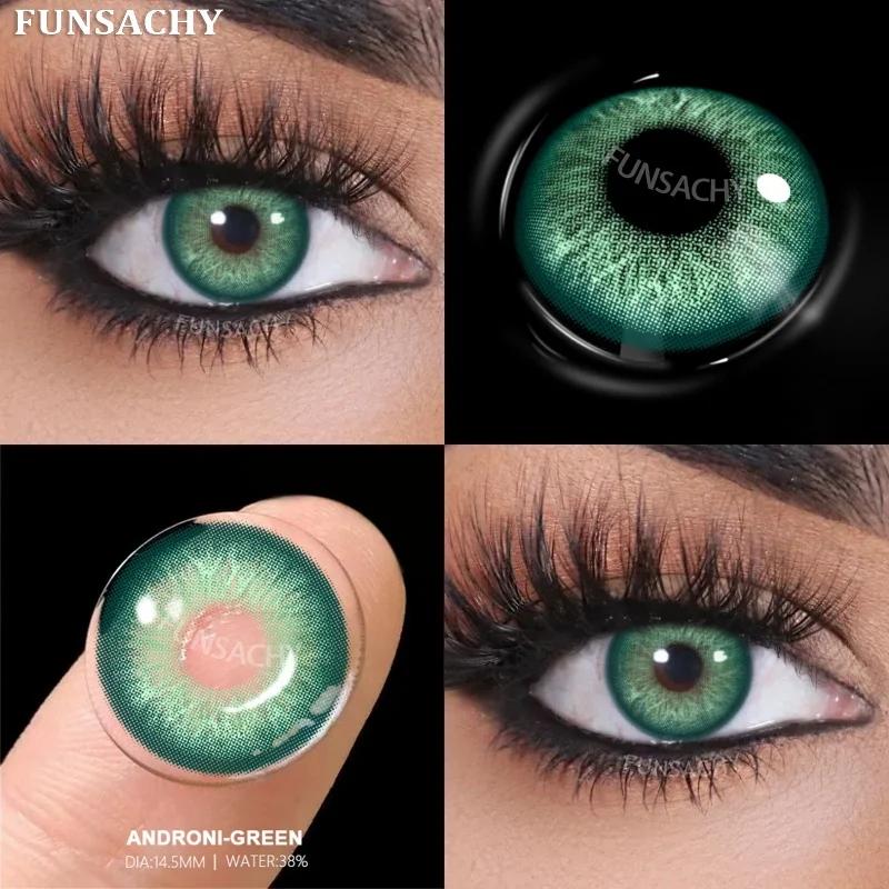 FUNSACHY 1 пара новых серых контактных линз для глаз, натуральные коричневые, мягкие, с зелеными зрачками, косметические, для макияжа глаз, для годового использования
