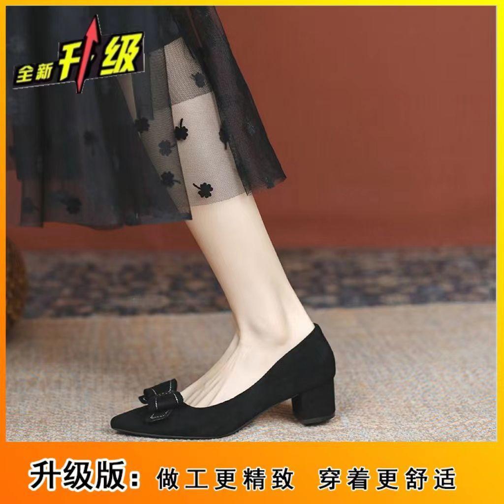 Туфли женские на толстом каблуке 2025 новинка черные с острым носком на среднем каблуке одинарные туфли студенческие этикет профессиональные туфли на высоком каблуке инс тренд