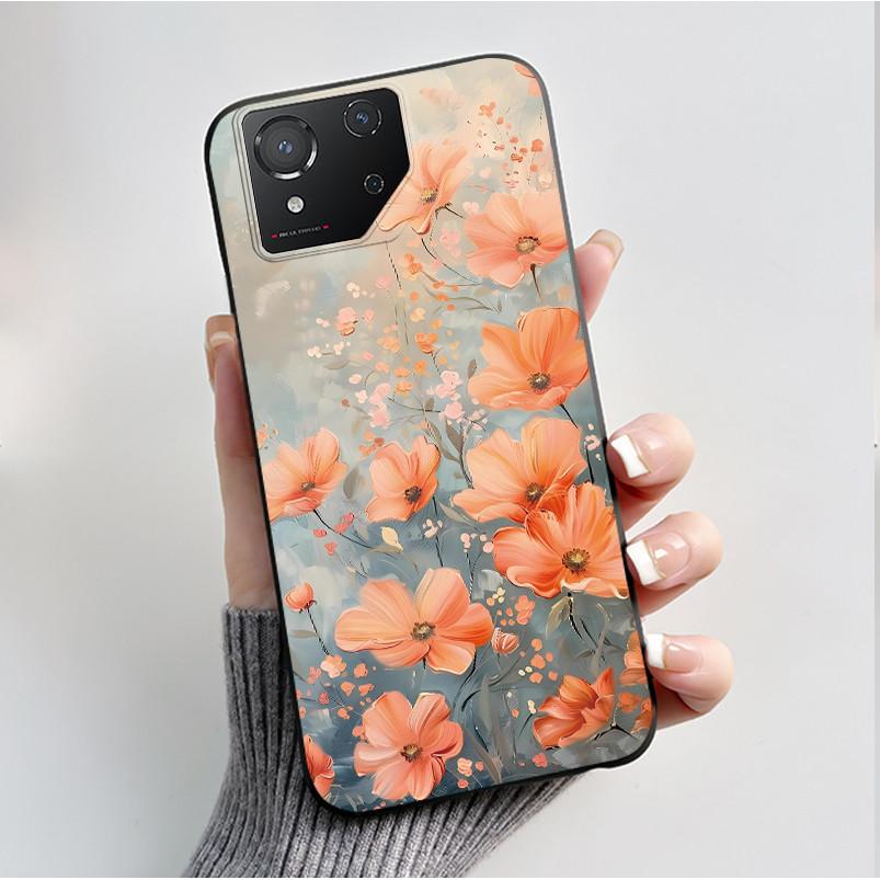 Чехол для ASUS ROG Phone 8 Чехол для ROG Phone 8 Pro Capa Мягкий Силикон Черный Корпус Чехлы для Телефона с Милым Цветочным Мультяшным Принтом