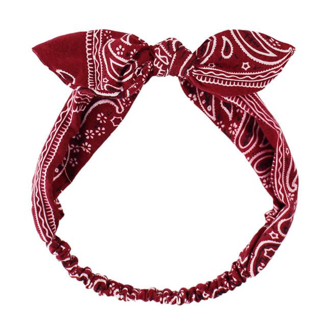 Boho Bow Headbands for Women Vintage Paisley Bandana Flower Printed Hairband Elastic Rabbit Ear Head Wrap Cashew Print Bandage Cute Hair Accessories