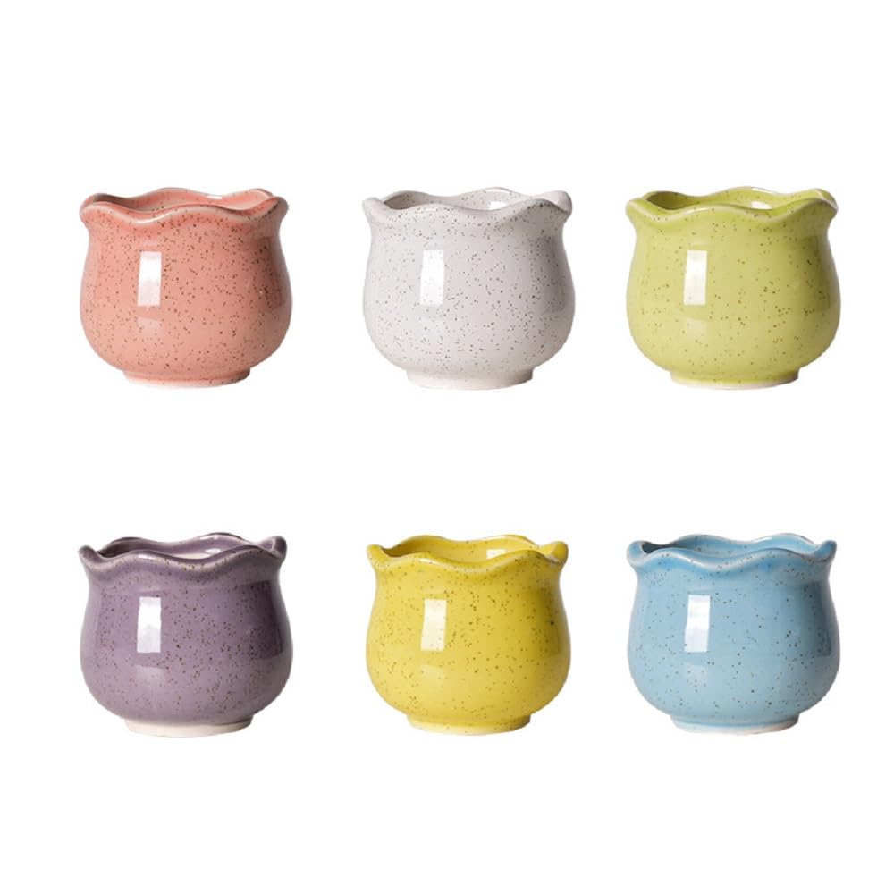 Siawadeky Милый Набор Цветов Стильный Керамический Горшок для Суккулентов Макарон Круглый Кактус Подходит для Мини-Сада С Дренажным Отверстием Горшки, 6, Горшки,