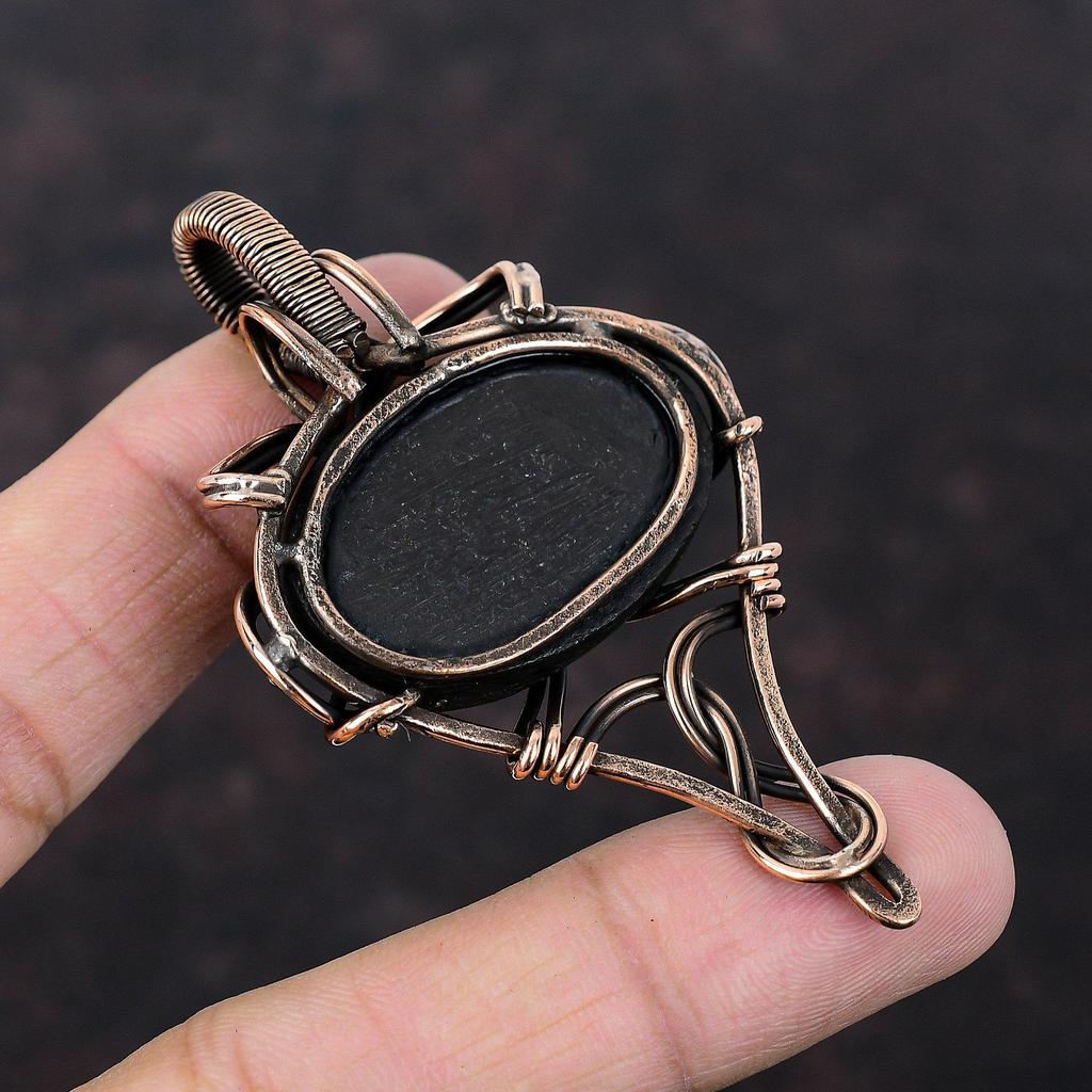 Кулон из раковины абалона, обернутый медной проволокой, кулон с драгоценным камнем, кулон ручной работы в этническом стиле, украшение из античной меди, подарок для мамы, украшение из проволоки