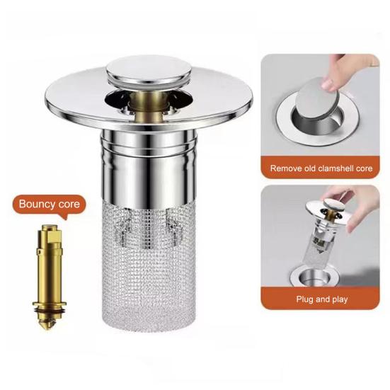 3/6Pcs Pop-up Sink Drain Filter Bathroom Sink Stopper Stainless Steel Filter Basket