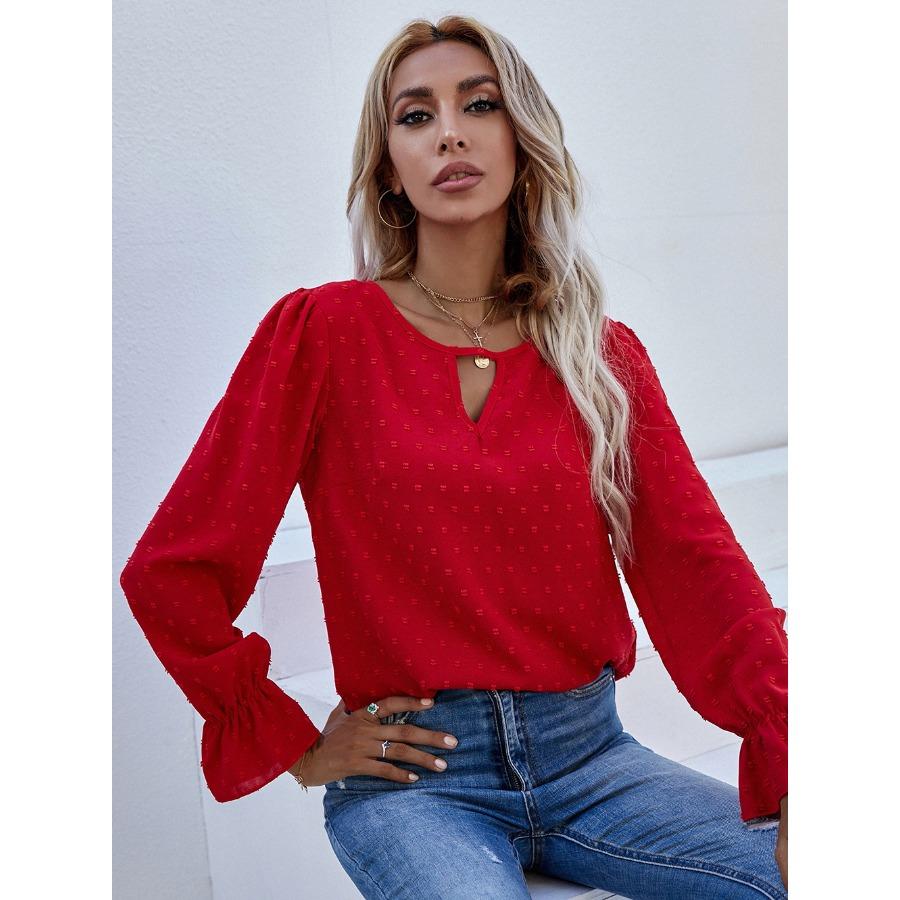 Ранневесенний пуловер с круглым вырезом и длинными рукавами в горошек, женская рубашка для通勤