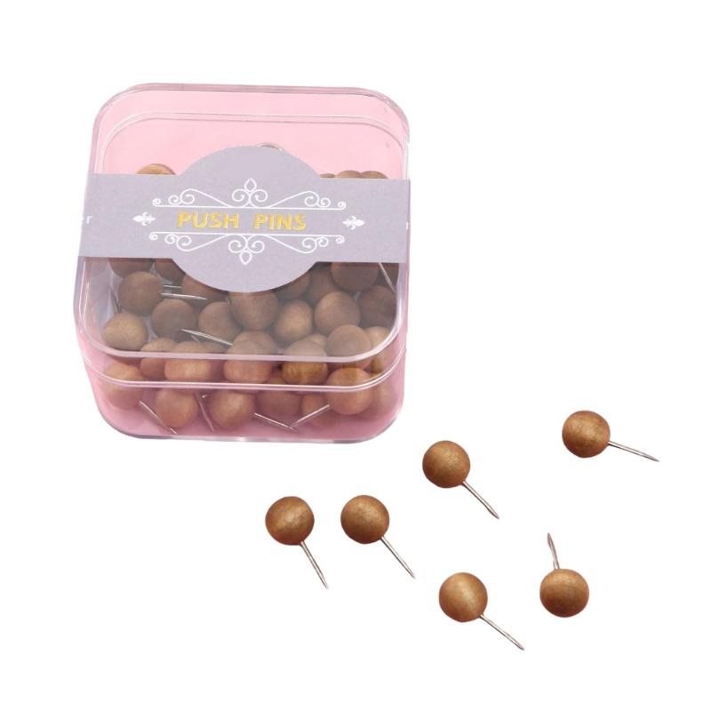 50pcs Minimalist Cork Board Pins Wood  Pushpin Wood & Metal Push Pins Simple Installation for Long Service  Use