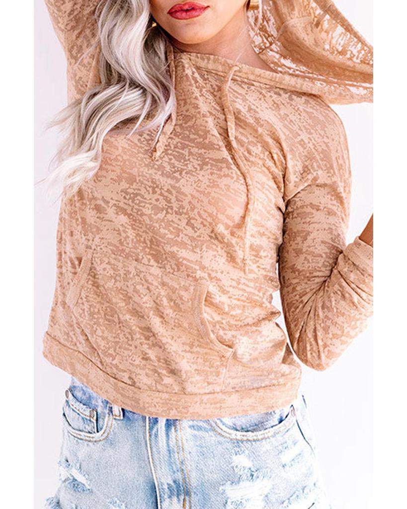 Azura Exchange Khaki Drawstring Hoodie with Kangaroo Pocket