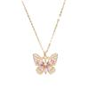 Light Luxury Design Pink Zirconium Butterfly Necklace Women'S Simple Ol Versatile Pearl Pendant Jewelry