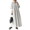 O-Neck Buttons Half Placket Baggy Dress Long Sleeves Pockets Ankle Length Women
