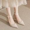 Baotou Hollow High Heels Women's Chunqiu One-Word with Pointed Head Comfortable White Heel Sandals