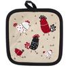 [A0262] - Taupe Red 'Hen' Cotton Potholder - 20x20 Cm