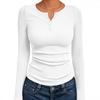 Womens Slim Fit Long Sleeve Henley Top 2026 Fall Basic Knit T-Shirt Casual Daily Wear
