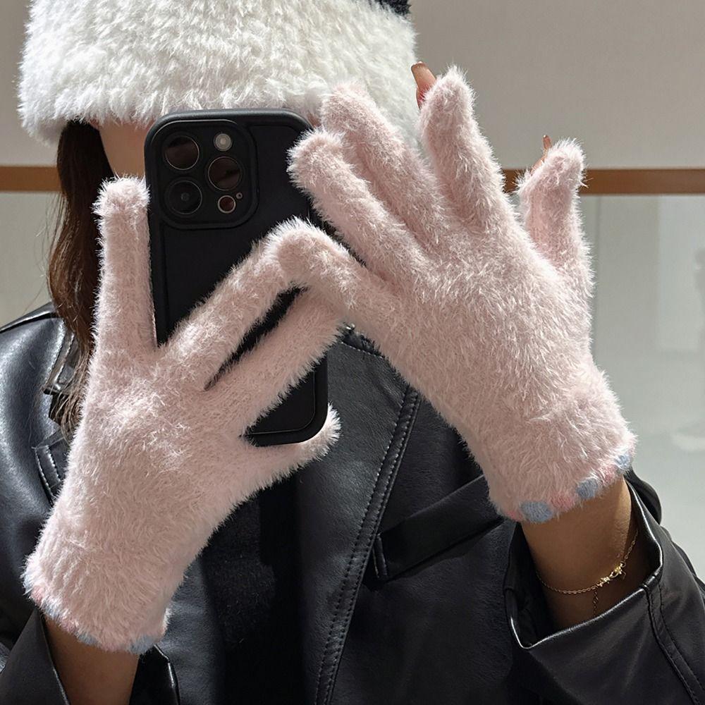 Elastic Fleece Women's Gloves Korean Style Ski Mittens Mink Velvet Gloves For Girls Winter