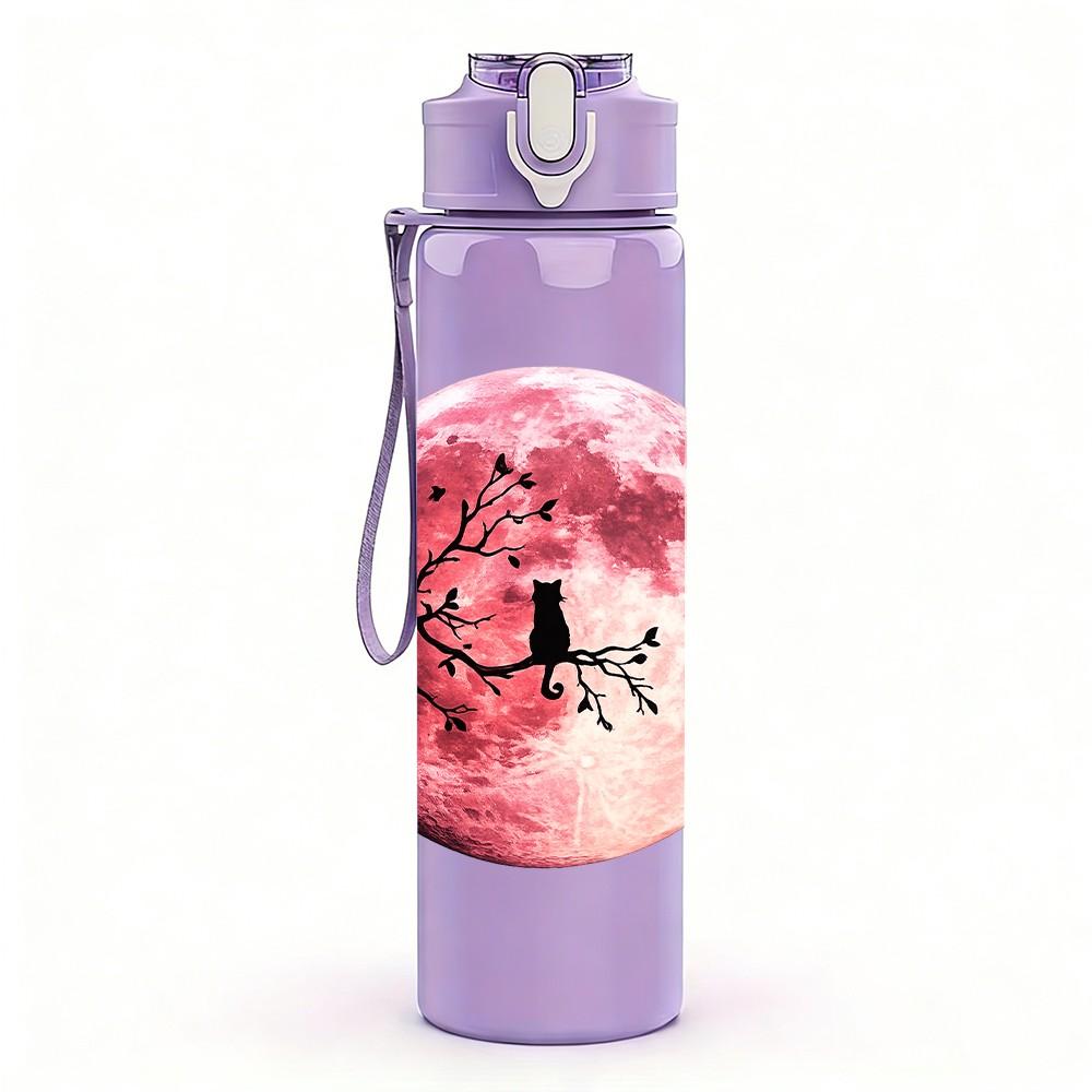 1PC Pink Red Blood Moon Lunar Planet Print 750ml Color Plastic Sports Water Bottle Leakproof Flip Straw Lid Suitable for Sports Office Home Use