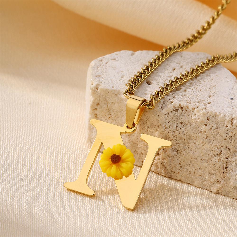 Atoztide Color Flower Initial Letter Pendant Necklace for Women Chunky Alphabet Name Drop Choker Chain Jewelry Mothers Day Gift