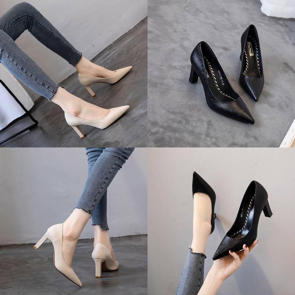 High Heel Pointed Toe Mary Jane Shoes With Rubber Sole For Work And Office Use