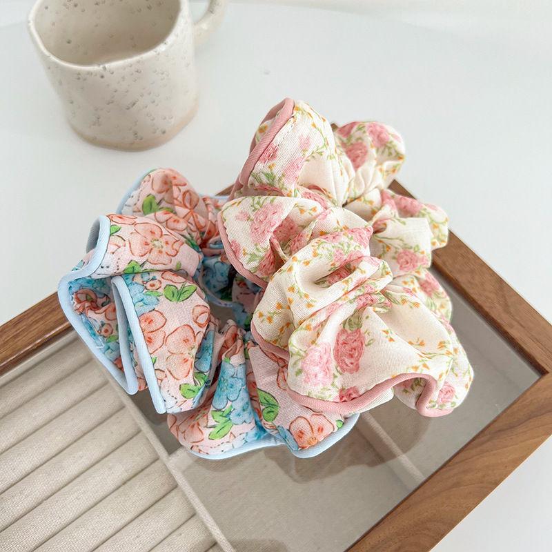 Летнее корейское стильное кольцо для волос с хвостиком, высококачественные аксессуары для волос для кишечника, аксессуары для волос для девочек, повязка для волос с цветочным принтом, большая весна и кольцо розового цвета