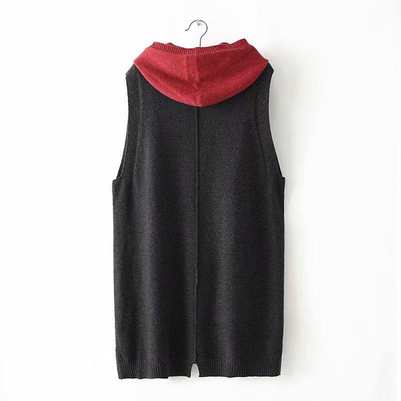 Casual Hooded Knitted Vests Plus Size Women Spring Autumn Outerwear Pockets Loose Sleeveless Vest