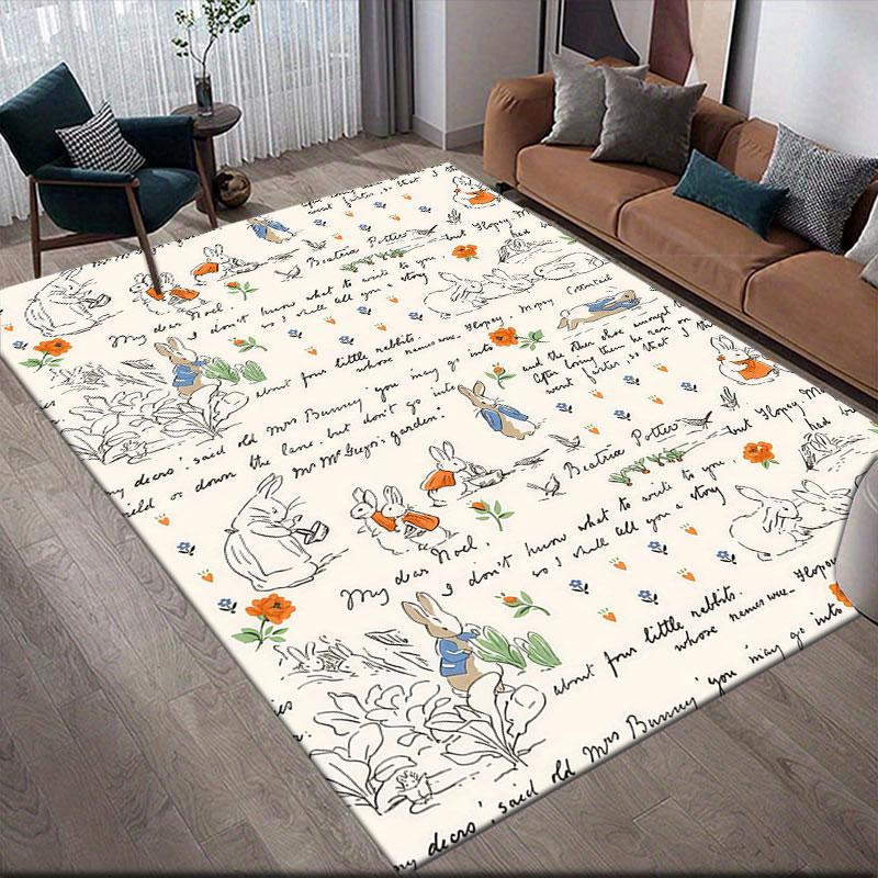 Peter Rabbit Flannel Printed Carpet, Home Sofa Decoration for Living Room & Bedroom, Non‑Slip Play Flannel Floor Mat for Game Room
