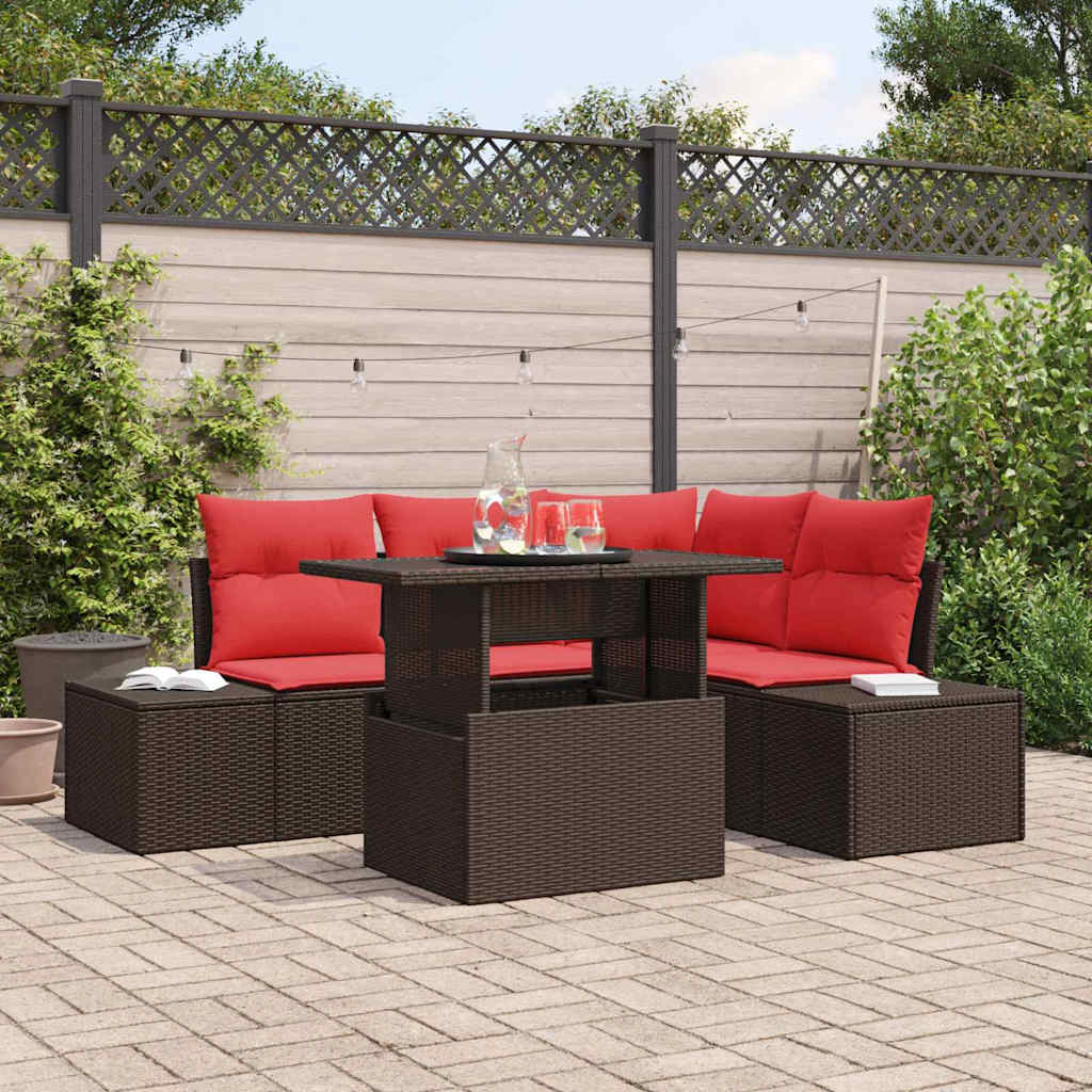 Garden Sofa Set 5 Pieces Brown Poly Rattan