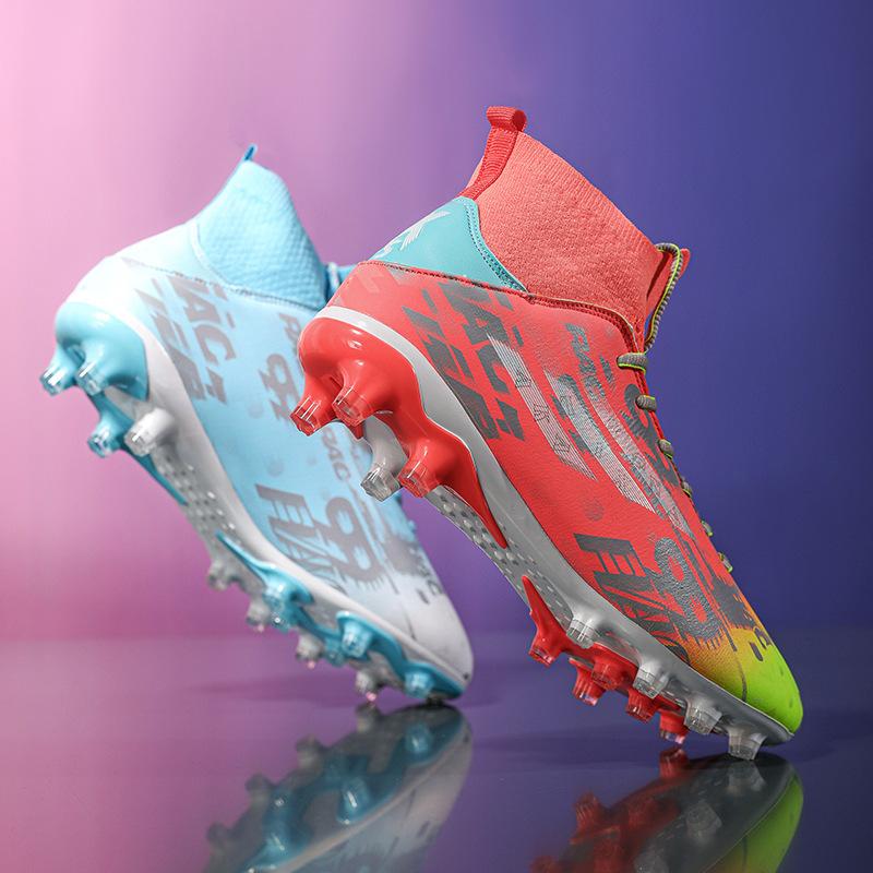 Футбольные бутсы мужские высокие шипы тренировочные для школьников длинные шипы молодежные искусственная трава детские тренировочные