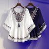 Women Summer T Shirts Oversized Boho Embroidery Shirts Cloak Top Loose Lace Hem Bat Sleeve Kimono Shirt Blusa Feminina