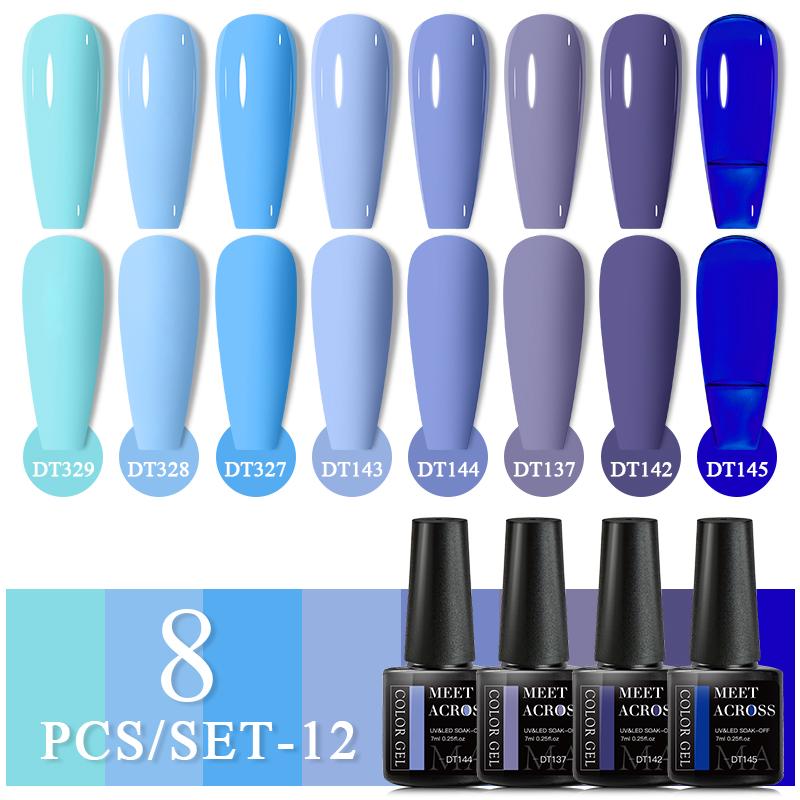 MEET ACROSS 8 шт./компл. цветной гель-лак для ногтей с блестками, набор гель-лаков с блестками, полуперманентный замачиваемый УФ-светодиодный гель-лак для маникюра