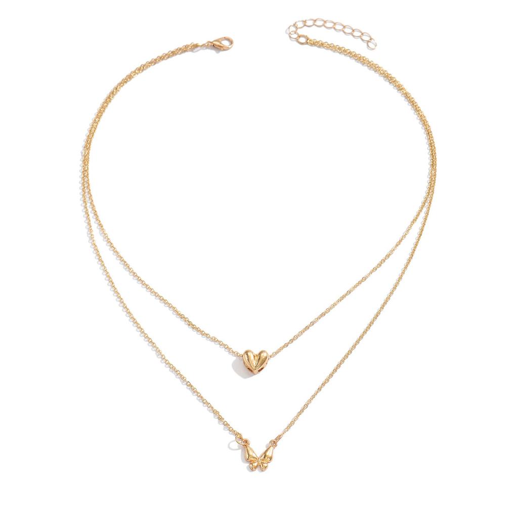 Metal butterfly love necklace, European and American simple niche high-end double-layer stacked collarbone chain accessories