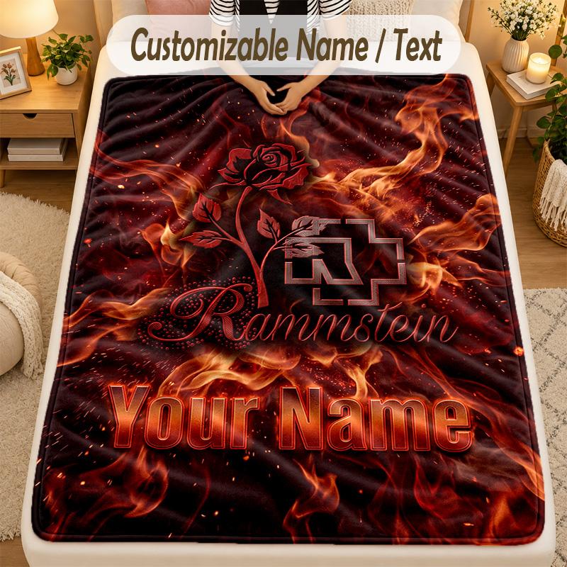 Flannel BlanketRammstein Custom Name Text Personalized Soft Warm Throw Blanket Home Decor Gift