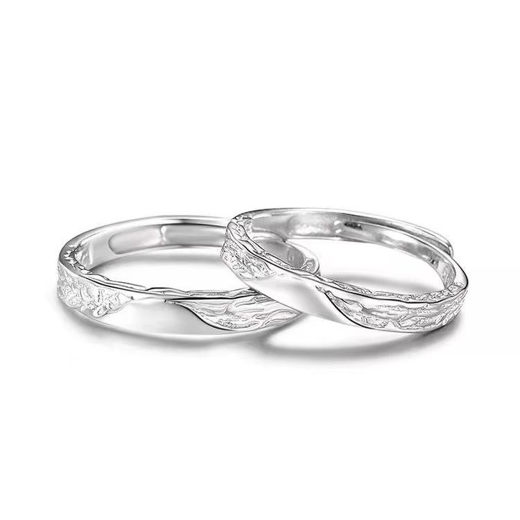 Tichya Sweet Etching Glacier Couple Rings - 999 Sterling Silver Open Design for Men and Women