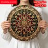 2D Flat 1pc, Vintage Gold Red Gem Mandala Floral Ornate Style, Circular Metal Wall Hanging Decor For Farmhouse Living Room Bohemian Porch Indoor