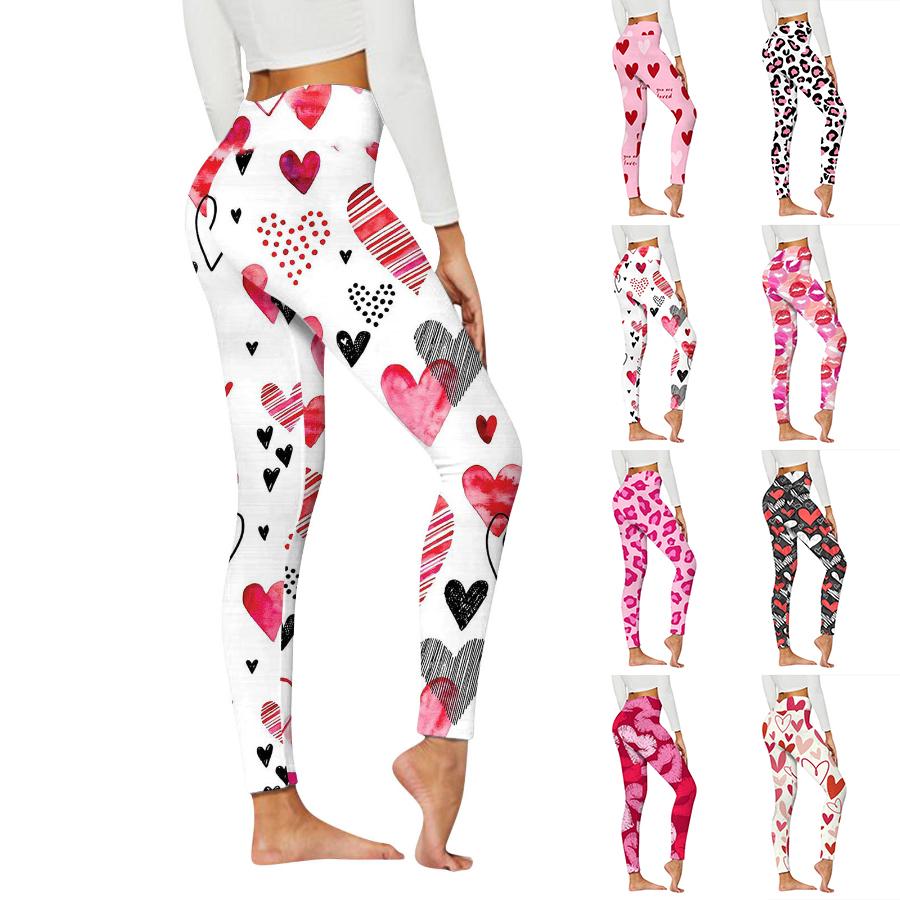 Womens Doodle Love Prints Stretch Yoga Leggings Fitness Running Gym Sports Active Pants