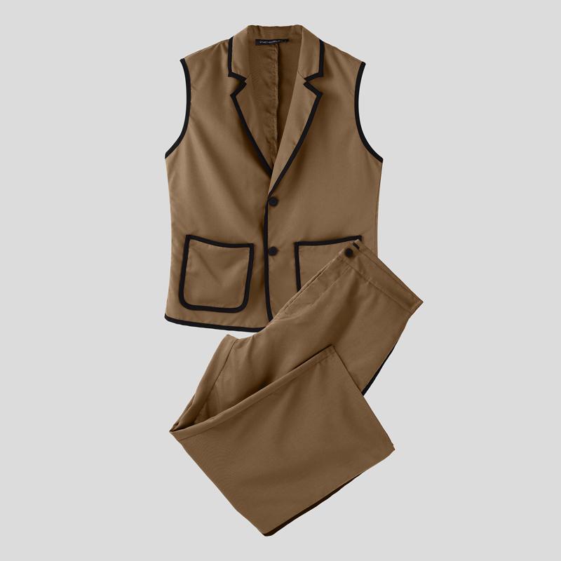 INCERUN Мужской стеганый безрукавный жилет на пуговицах и комплекты длинных прямых брюк