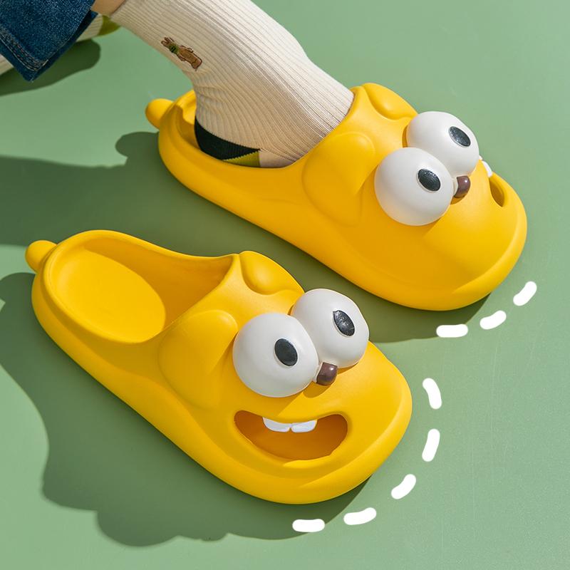 Женские летние тапочки, милые нескользящие водонепроницаемые мягкие домашние и уличные сандалии с большими глазами и мультяшной собакой