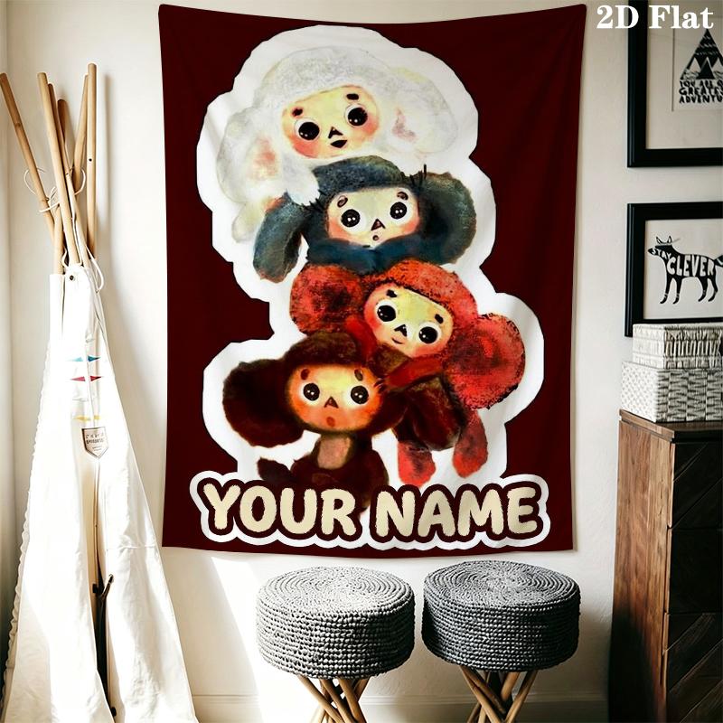 Custom Name Cheburashkas Wall Tapestry Aesthetic Wall Hanging Printed Fabric Blanket Decorative Tapestries for Bedroom Living Room Home Decor