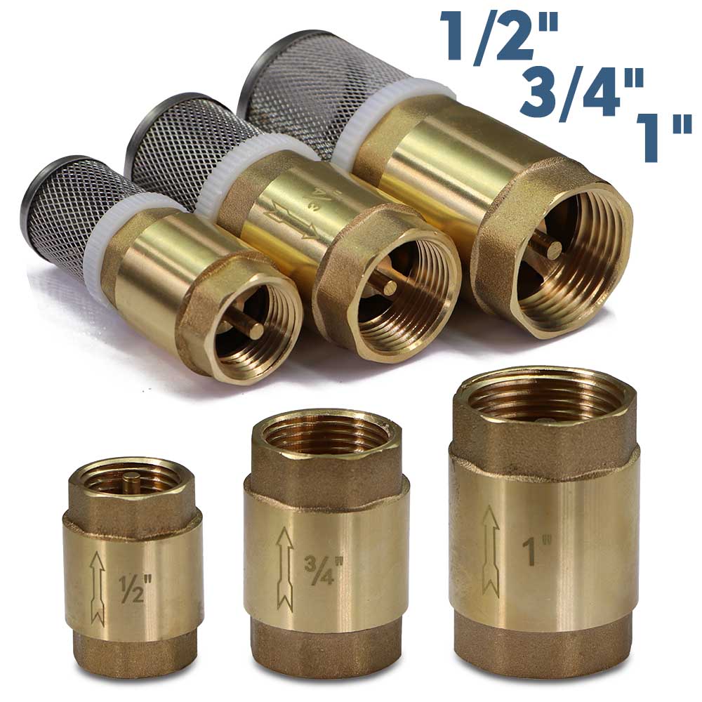 1/2" 3/4" 1" Brass Check Valve w/ Filter In-Line Spring Anti Backflow Adapter One-Way Water Flow Control Connect Repair Connect