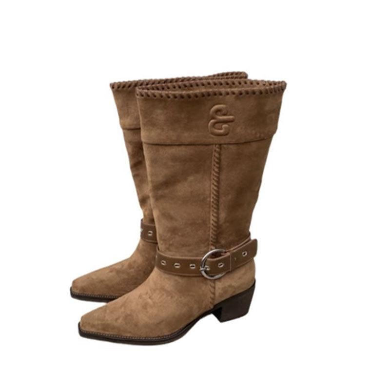 Ботинки-чулки с широким голенищем, с отворотом, два способа носки, остроносые ковбойские ботинки в западном стиле, летние ботинки, женские универсальные ботинки на толстом каблуке средней высоты