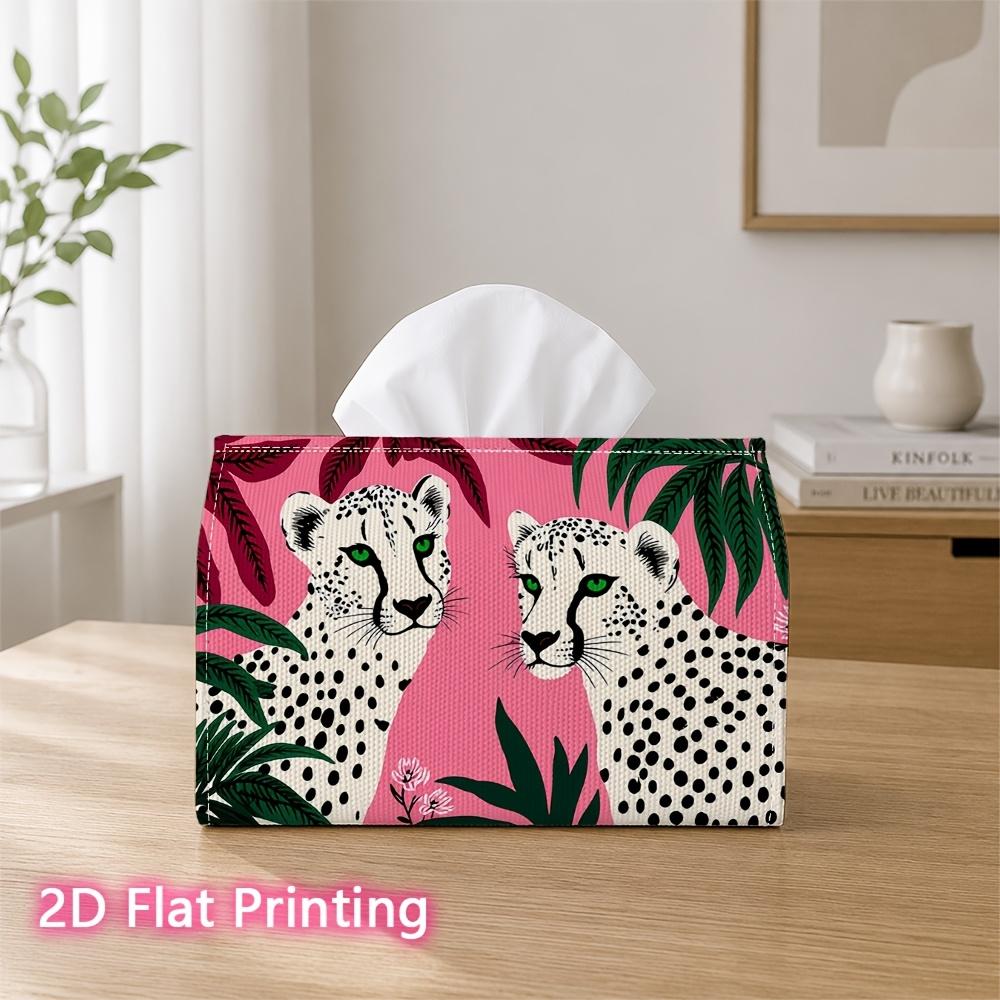 1pc 2d Flat-printed 17.78x10.92x12.95cm Tissue Box Pink Leopard Duo with Tropical Leaves Suitable for Tissues/roll Paper/napkins Cjh528s075, 2D Flat