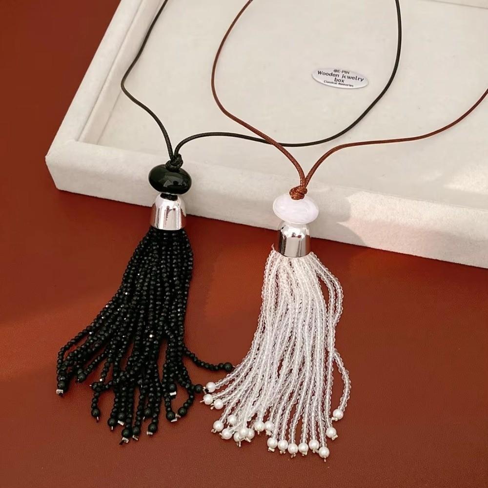 Stone Round Bead Beaded Tassel Necklaces Geometric Sweater Chain Party Jewelry Gift