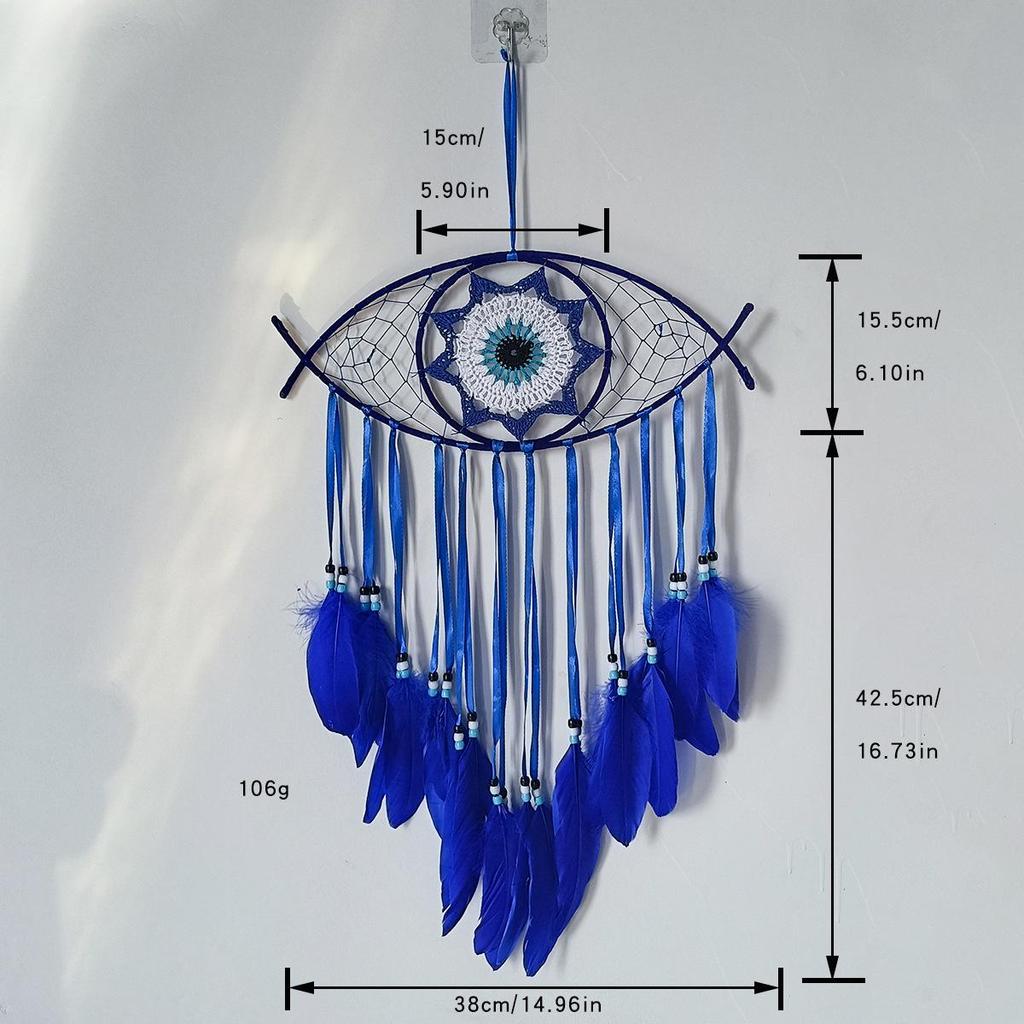 Evil Eye Feather Dream Catcher Pendant - Handmade Decorative Woven Craft
