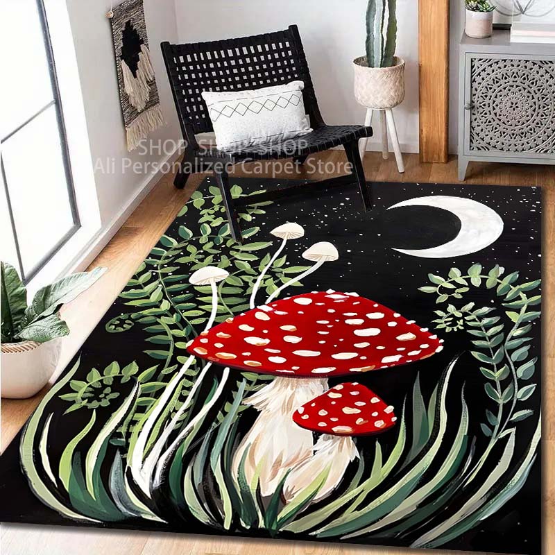 1PC Forest Fantasy Mushrooms Pattern Carpet for Living Room Bedroom Sofa Home Decor Non-slip Floor Mat Large Size
