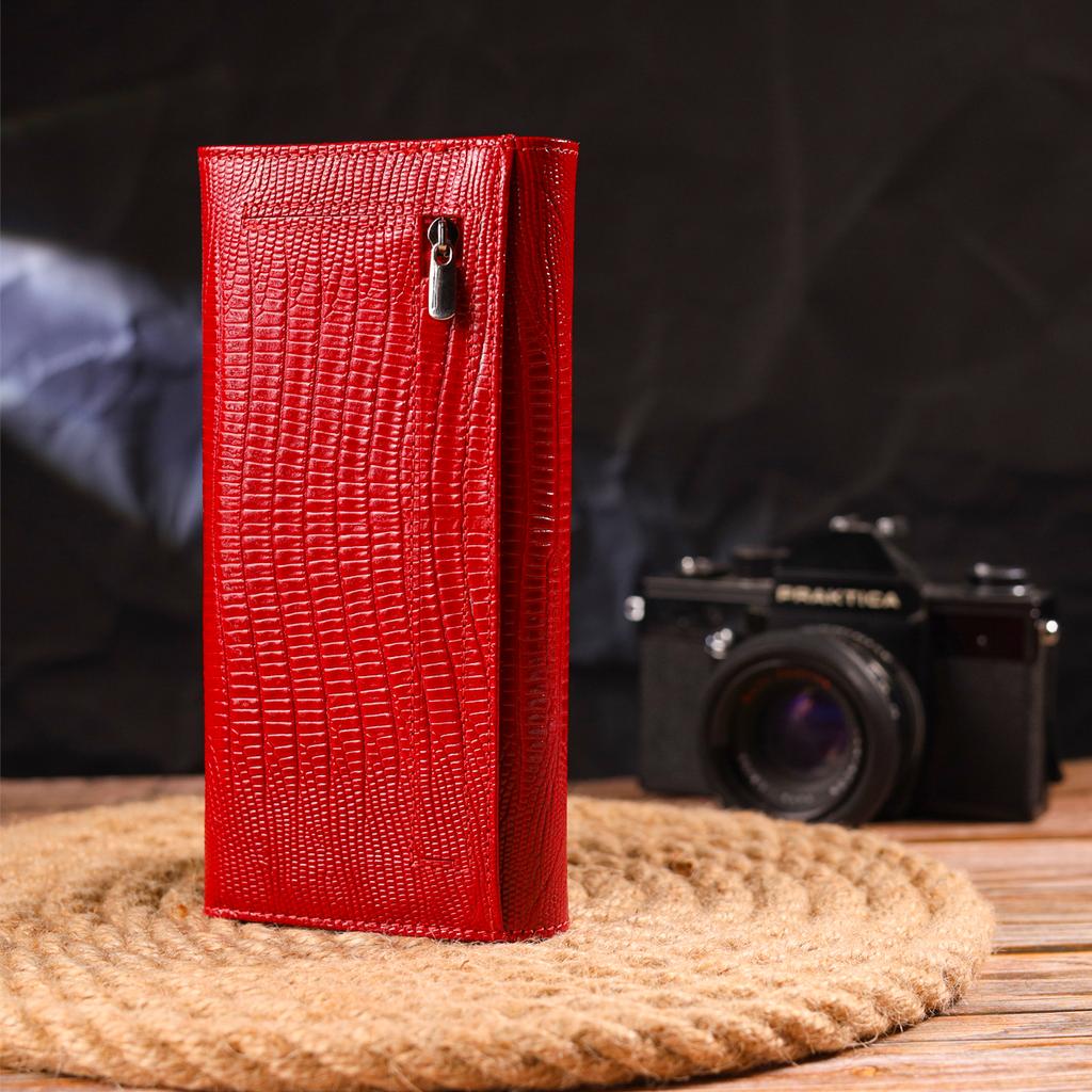 Лакированный женский кошелек из натуральной фактурной кожи CANPELLINI Wallet 21609 Красный