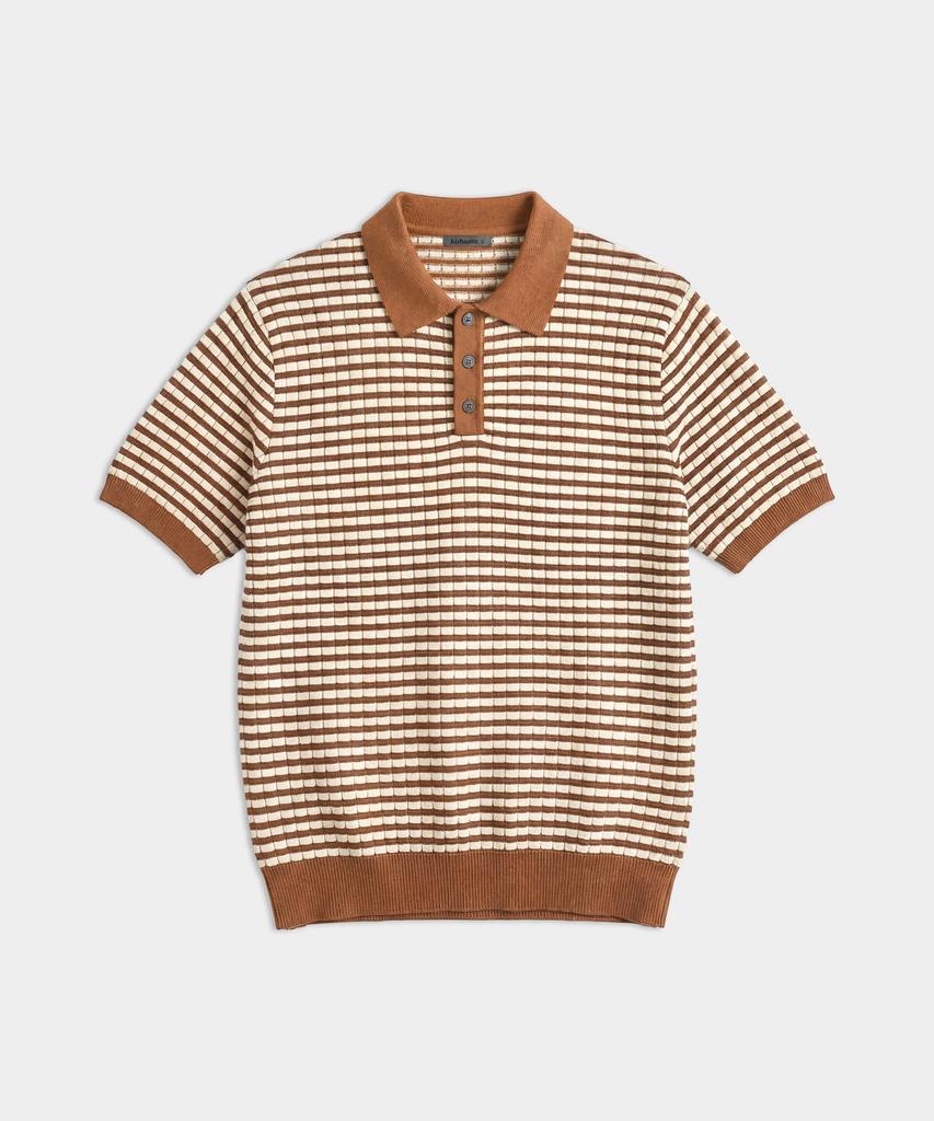BIRBANTE Summer Washable Striped Collar Knit - Brick/Beige
